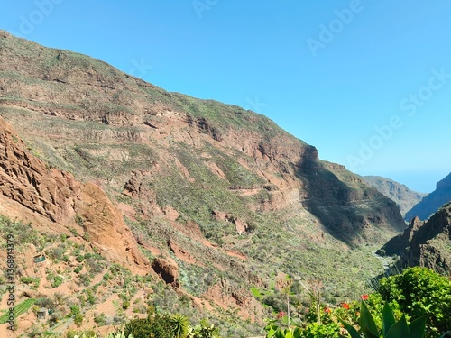 view of the mountains in beautiful Guayadeque valley in Gran Canaria 