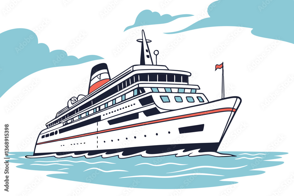 Obraz premium Luxury Cruise Ship on Calm Ocean Vector Illustration