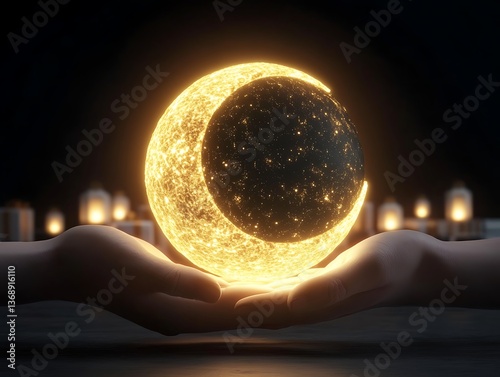 Crescent Moon Held in Hands