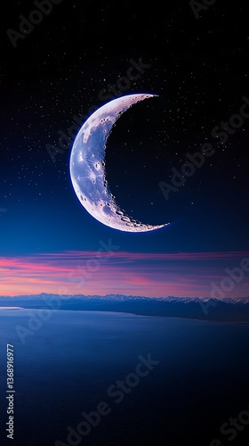 Crescent Moon Night Sky Landscape. (1)