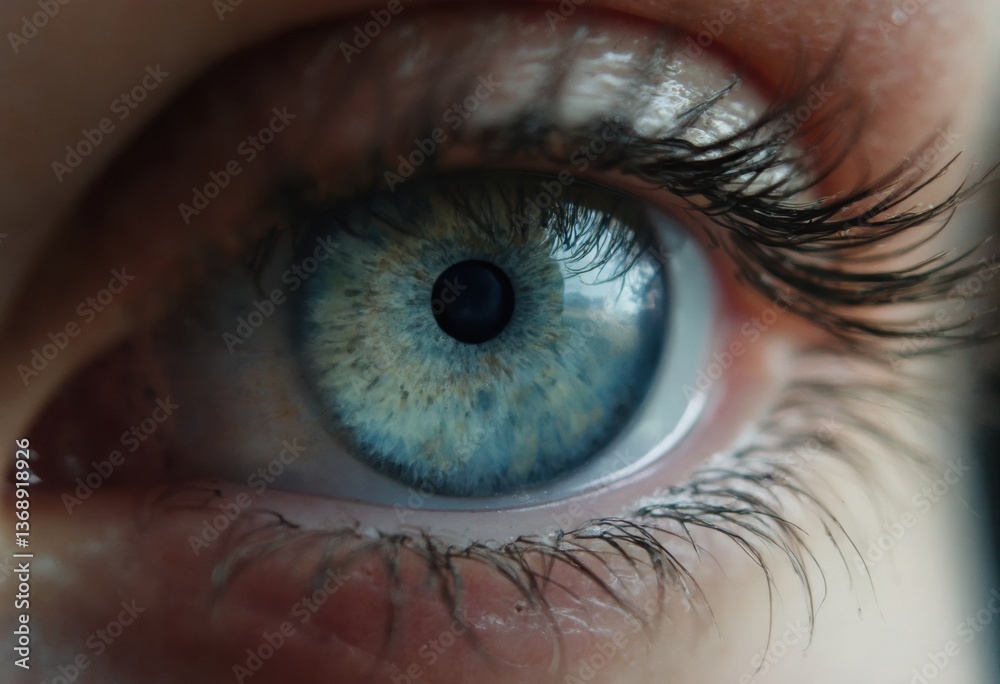 Fototapeta premium Close-up of a human eye with blue iris and detailed skin