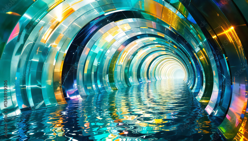 A mesmerizing visual tunnel of vibrant colors that creates a sense of depth and infinity, with reflections adding to the surreal and captivating experience. A mesmerizing visual tunnel of vibrant colors that creates a sense of depth and infinity, with reflections adding to the surreal and captivating experience.