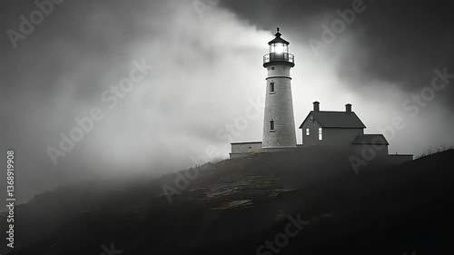 Lighthouse in Foggy Night