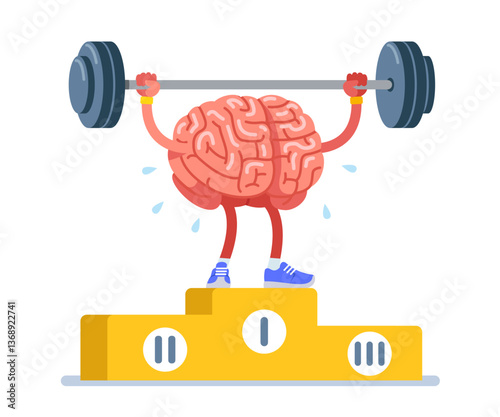 Brainstorming, raising the bar, taking first place on the winning pedestal. Modern flat style thin line vector illustration isolated on white background