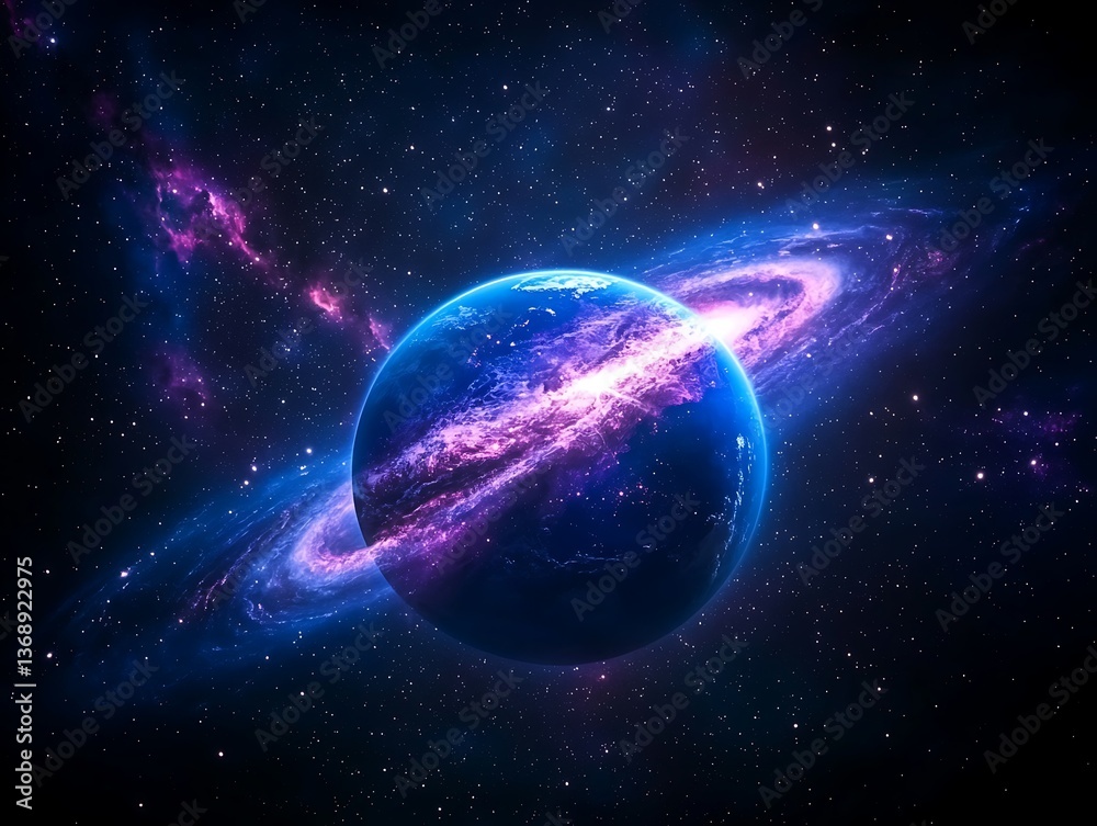 Obraz premium Cosmic Planet with Nebula Ring