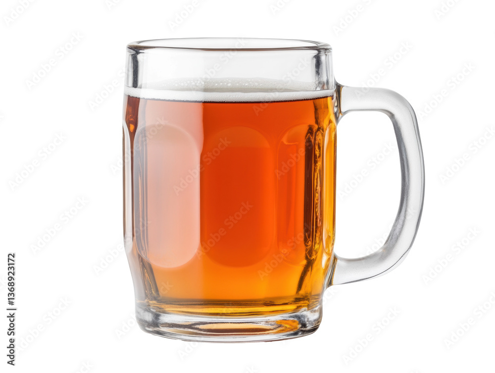 Refreshing amber beer served in a glass mug for gatherings on a transparent background, cut out Refreshing amber beer served in a glass mug for gatherings on a transparent background, cut out