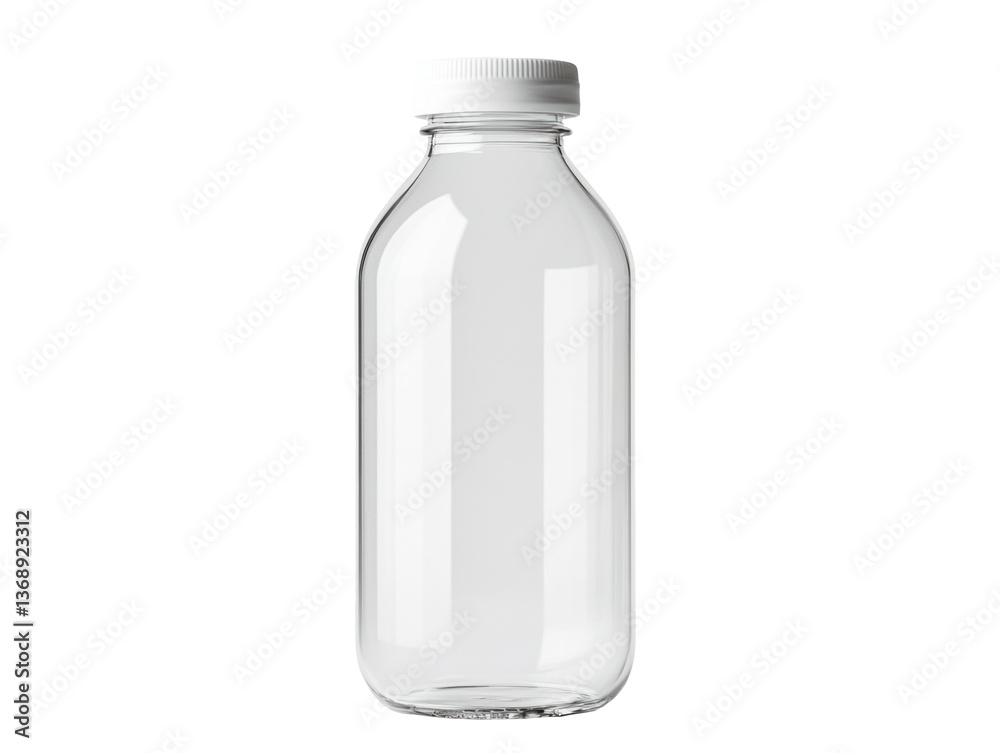 Clear glass bottle for beverage storage and presentation on a transparent background, cut out Clear glass bottle for beverage storage and presentation on a transparent background, cut out