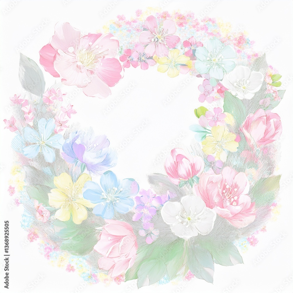 Obraz premium creative, fancy and beautiful spring flower composition with space for copy in circle background, graphic resource spring concept