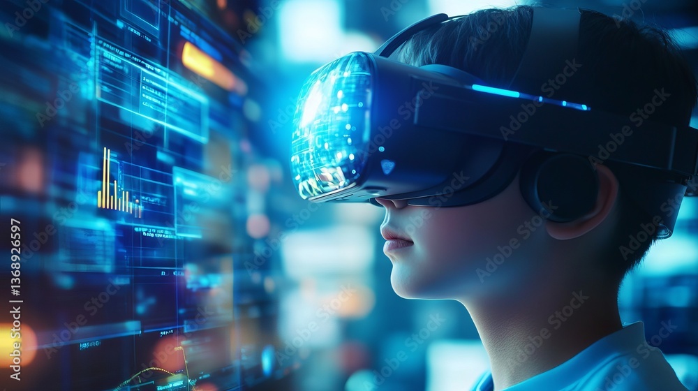 Fototapeta premium Student Using VR Headset with AI & Machine Learning: A New Era of Education