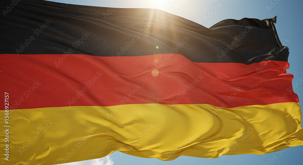 Naklejka premium Germany’s National Pride: The Flag Waving in the Wind