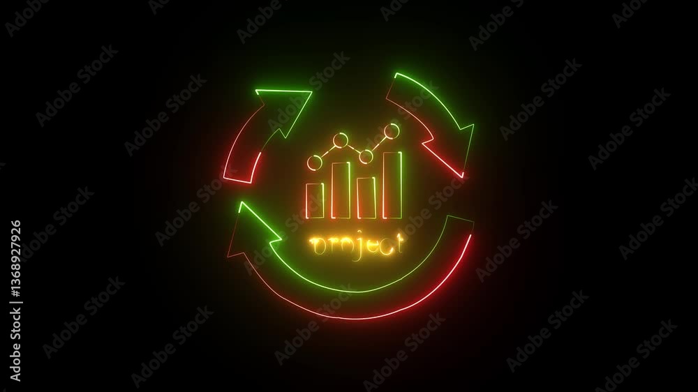 neon business project  restart arrow animation icon animated on black background.