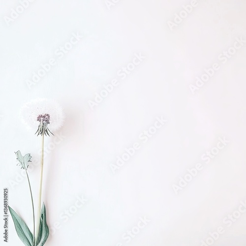 White Dandelion on White Background