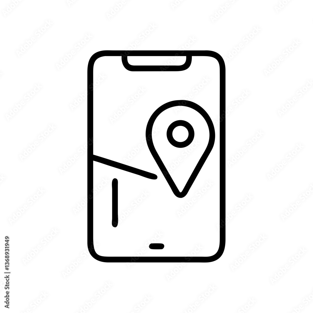 Geolocation symbol on smartphone screen, digital navigation concept Geolocation symbol on smartphone screen, digital navigation concept