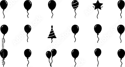 set of Party balloon icons. Birthday celebration event symbols. Simple flat vector icon.

