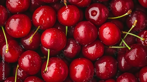 Texture of Ripe Red Cherries: A Juicy and Vibrant Natural Delight photo