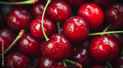 Texture of Ripe Red Cherries: A Juicy and Vibrant Natural Delight photo