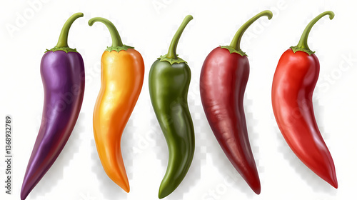 Chiles de distintos colores en un fondo transparente. Tinted Translucence. Illustration
