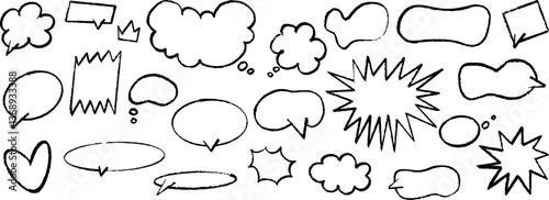Black and white hand-drawn comic speech bubbles, ideal for vintage or retro styled text designs. Vector EPS10