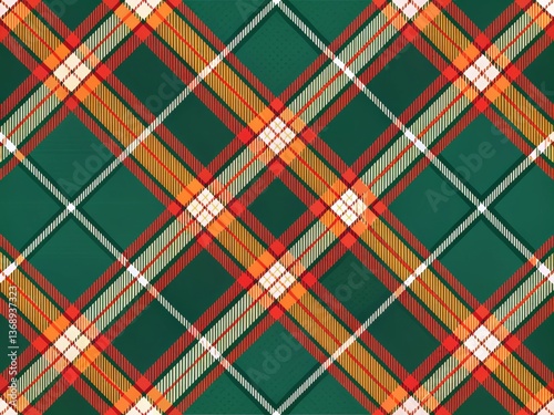 Vibrant Plaid Pattern in Green, Orange, and Red