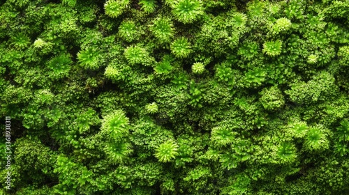 Moss on tree bark close-up, detailed green texture