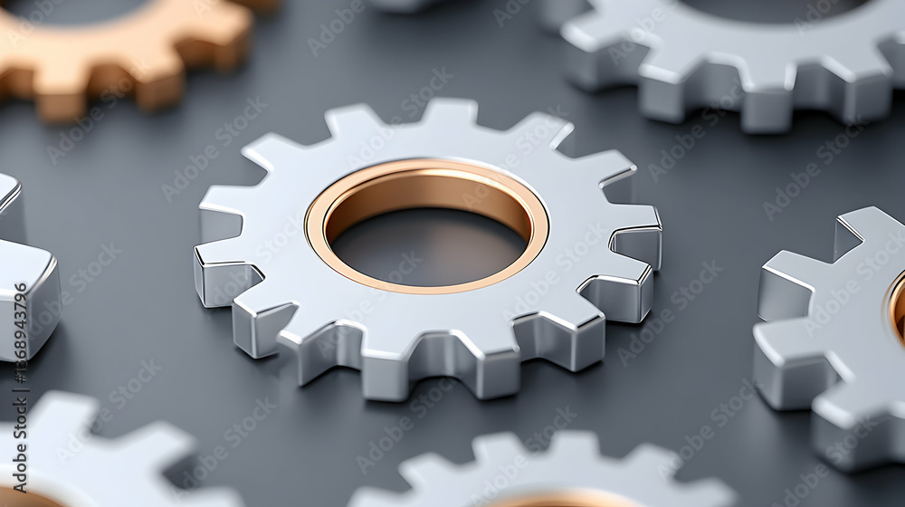 Silver and gold cogs on dark background, teamwork concept Silver and gold cogs on dark background, teamwork concept