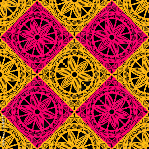 Pattern with crochet granny square wallpaper handmade decorative art design print	
