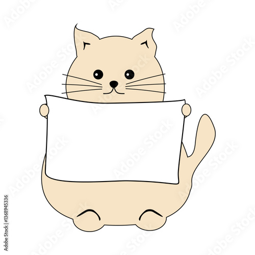 Nice cute funny fat cat with sheet of paper isolated on white vector illustration 