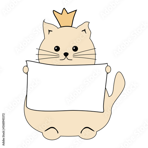 Nice cute funny fat cat with sheet of paper isolated on white vector illustration 