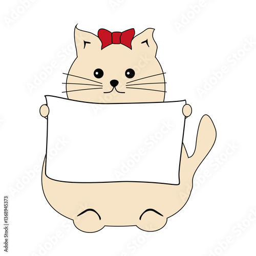 Nice cute funny fat cat with sheet of paper isolated on white vector illustration 