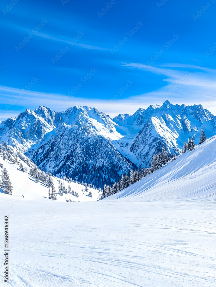 Obraz premium Snowy mountain range under a vibrant blue sky