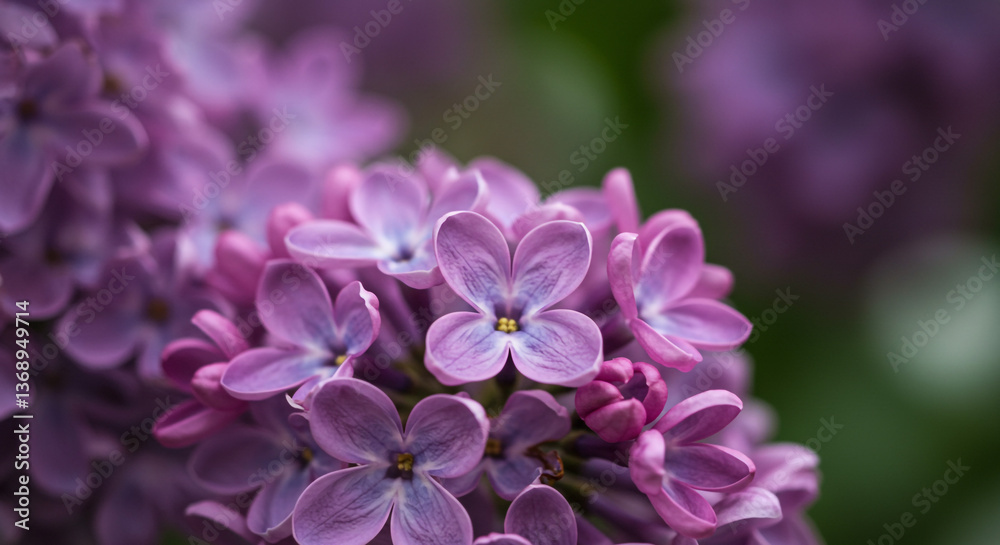 Delicate lilac blossoms unfolding in springtime, a soft whisper of purple petals against a blurred green background. Delicate lilac blossoms unfolding in springtime, a soft whisper of purple petals against a blurred green background.