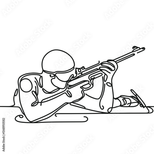 Biathlete aiming with rifle in line drawing style  