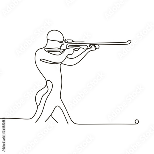 Biathlete aiming at target in minimalistic line drawing  
