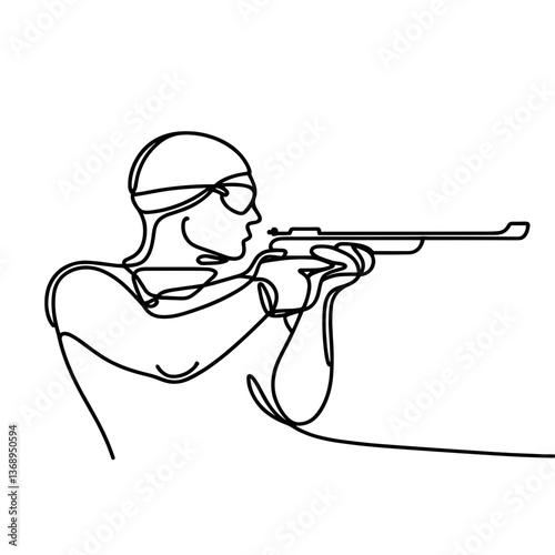 Biathlete aiming with rifle in line drawing style  