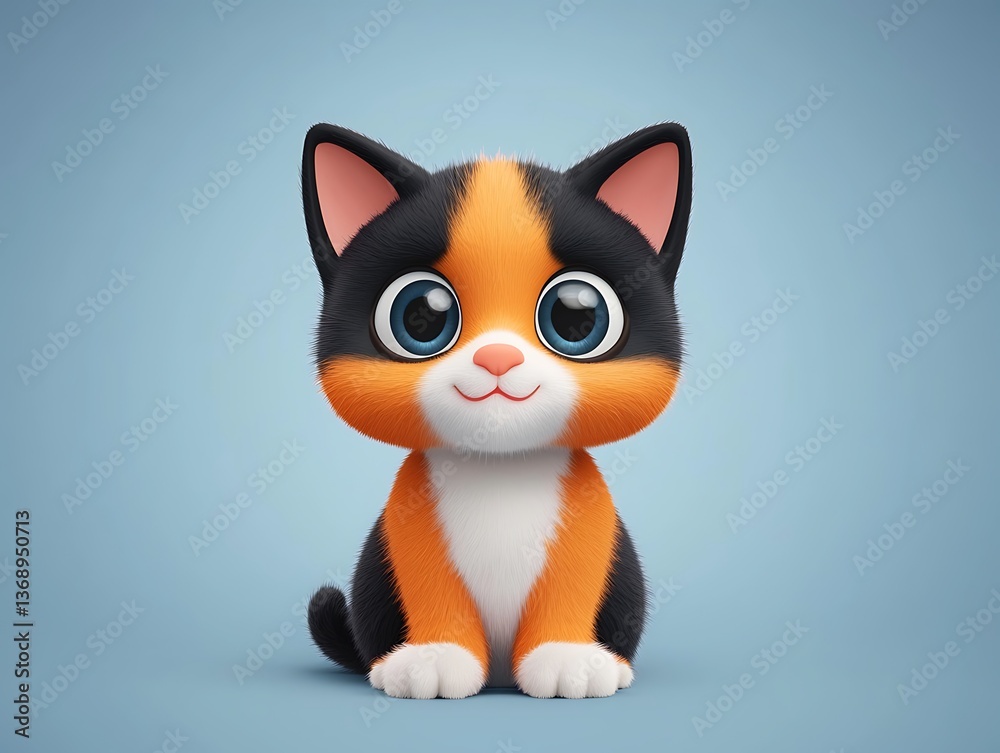 Fototapeta premium Cute Cartoon Kitten with Blue Background. (1)