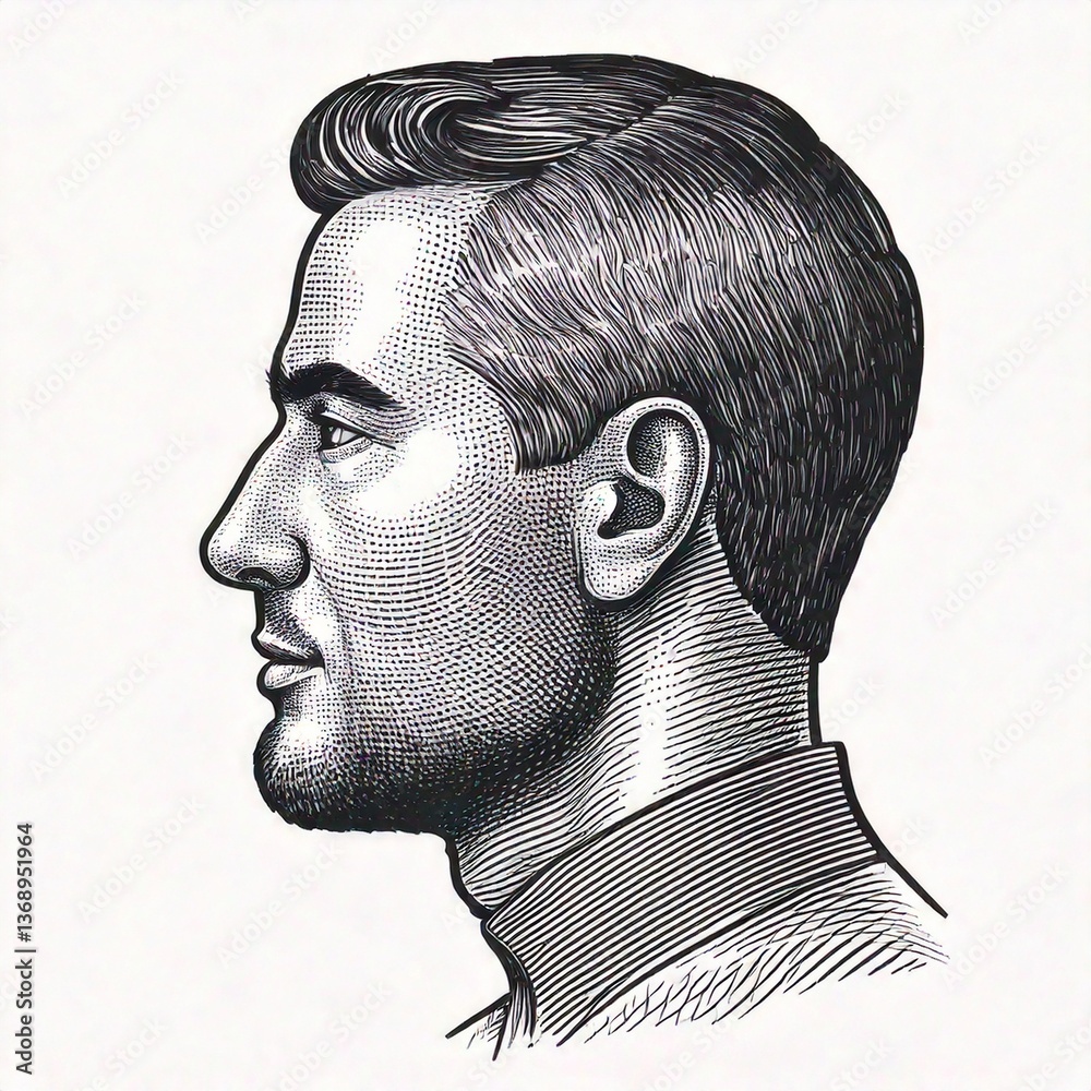 man's head in profile as a sketch engraving