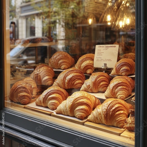 A display case filled with lots of flaky, buttery croissants