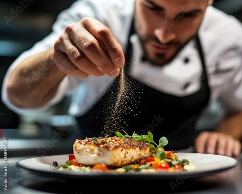 A chef adds seasoning to a plate of food, highlighting the importance of flavor and presentation in cooking