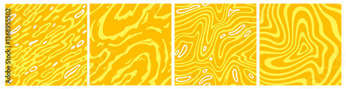 Abstract Vector Juice Texture. Yellow Splash Seamless Pattern. Liquid Fruit Water Background. Orange, Lemon and Mango Juice Swirl Illustration