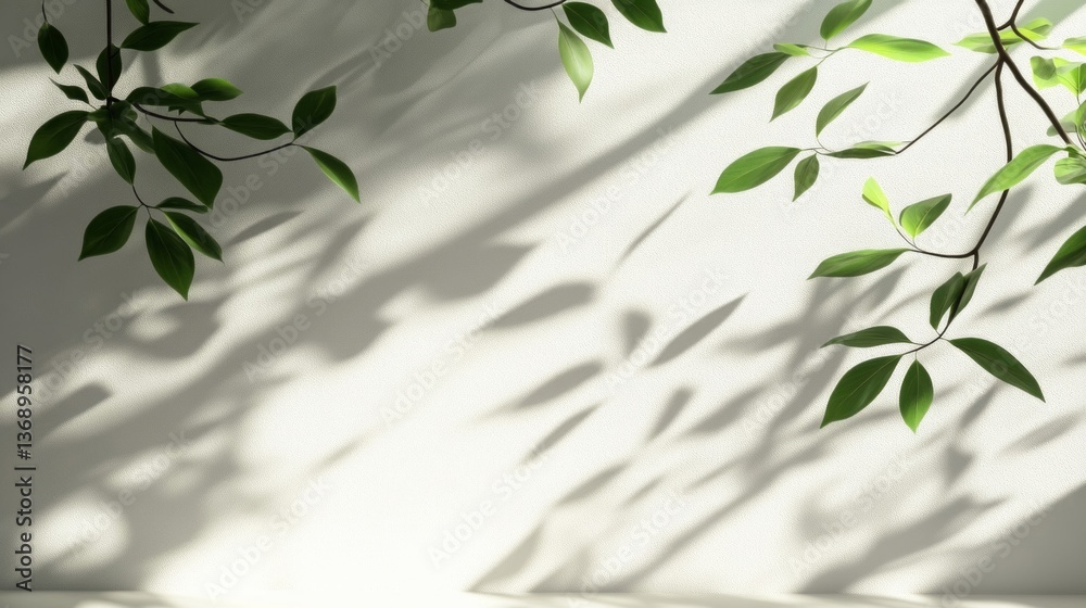Green Leaves Shadow on White Wall Background Green Leaves Shadow on White Wall Background