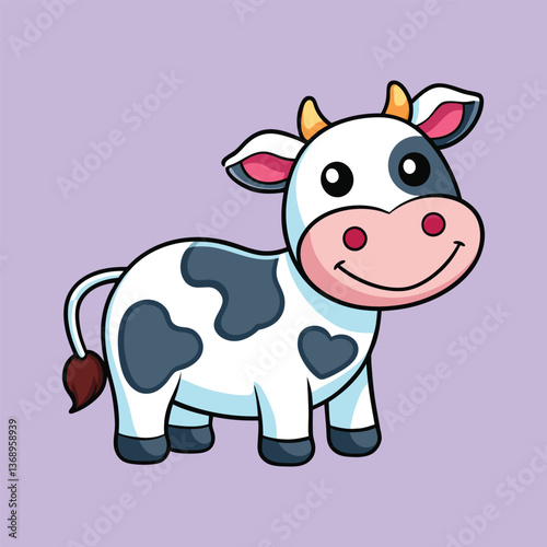 Cute Cow Standing on Pastel Background Cartoon Art Illustration Vector Design
