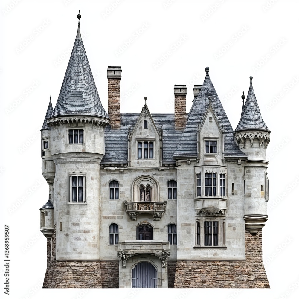 Castle mansion architecture isolated on a white background for architectural design visuals Castle mansion architecture isolated on a white background for architectural design visuals