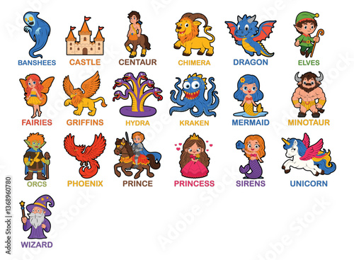 Fictional Fantasy Characters Cartoon Vector Illustration