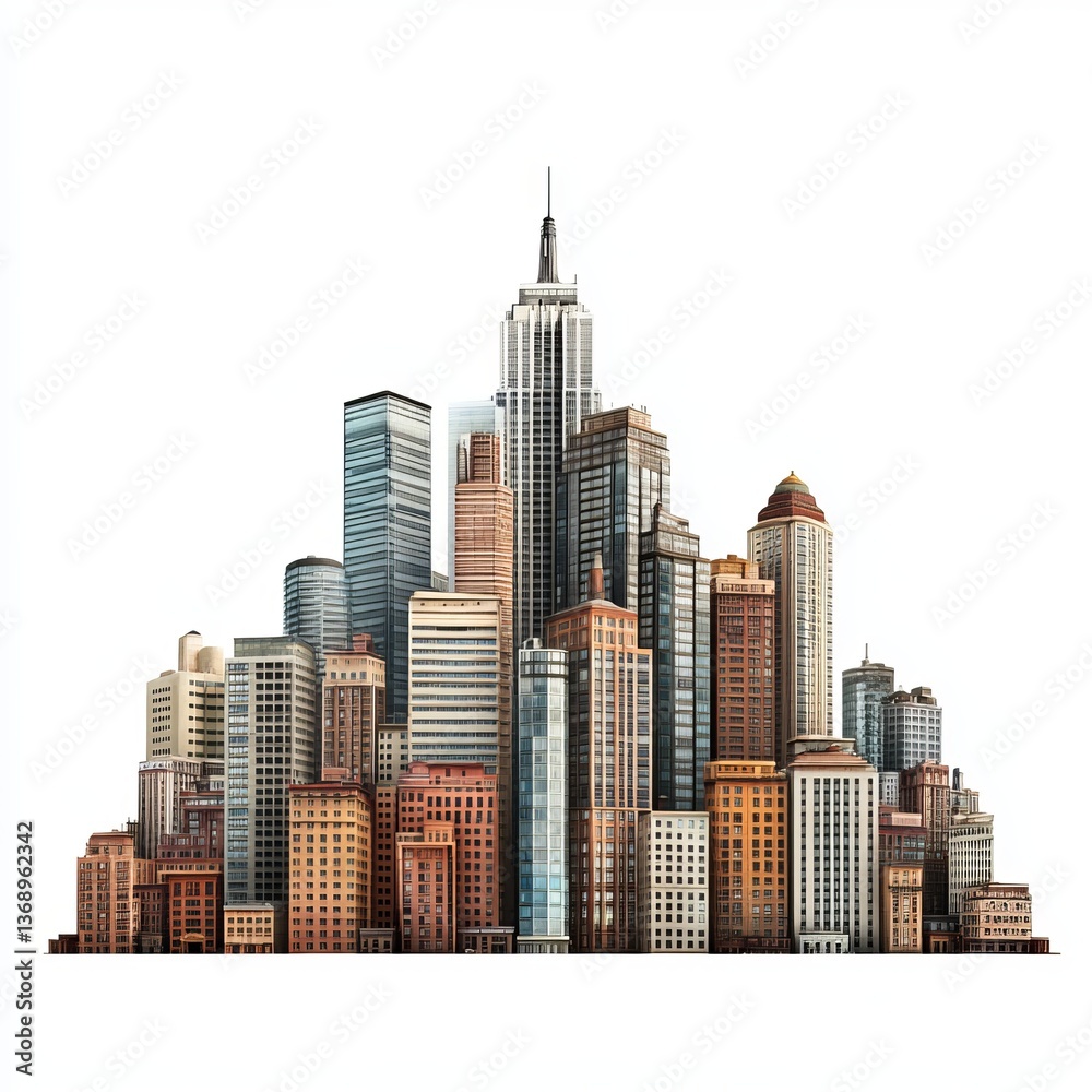Naklejka premium City building skyline isolated on a white background for architectural and urban design visuals