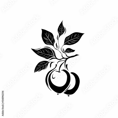 Minimalist Black and White Pears Silhouette on Branch