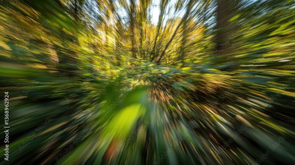 Obraz premium Abstract forest scene, vibrant greens, blurred motion.