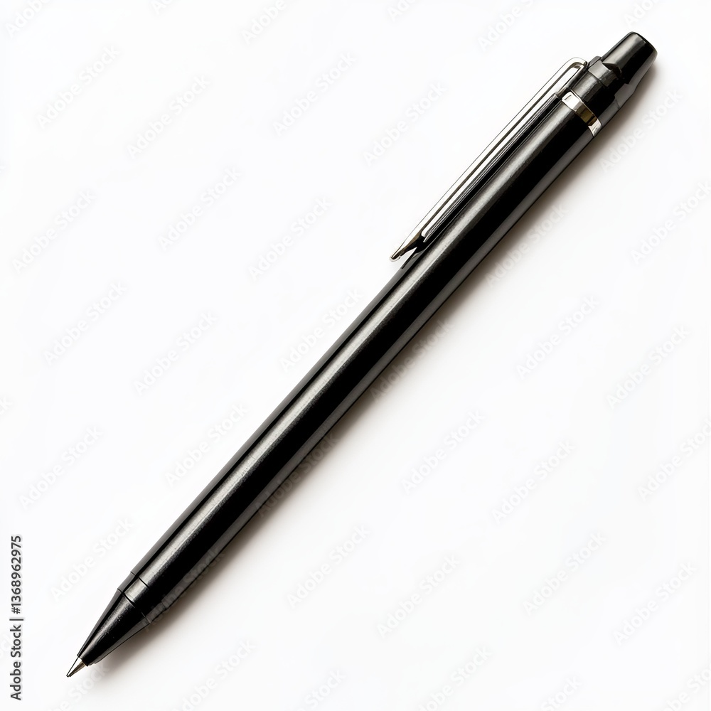Classic black mechanical pencil with metal clip isolated on a white background for professional writing tools Classic black mechanical pencil with metal clip isolated on a white background for professional writing tools