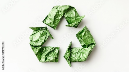 Green recycled paper symbol representing sustainability and environmental responsibility in a creative design
