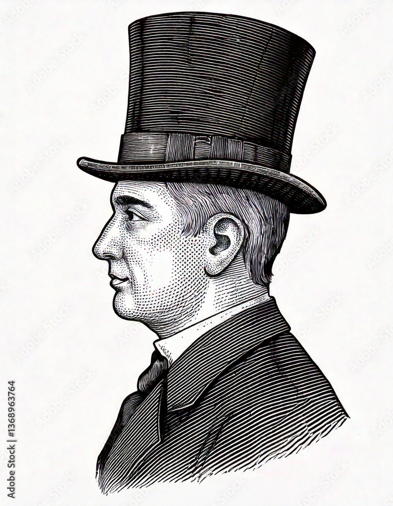 man with a top hat as a sketch engraving