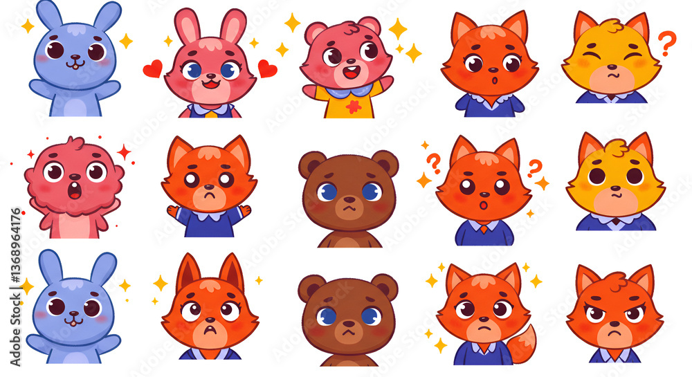 Obraz premium Colorful Collection of Animated Animal Emojis for Social Media Use